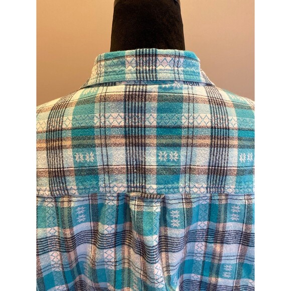 Fashion Bug Button Down Blouse Size 14 16 Turquoise Plaid Stripes 100% Cotton - Picture 6 of 9